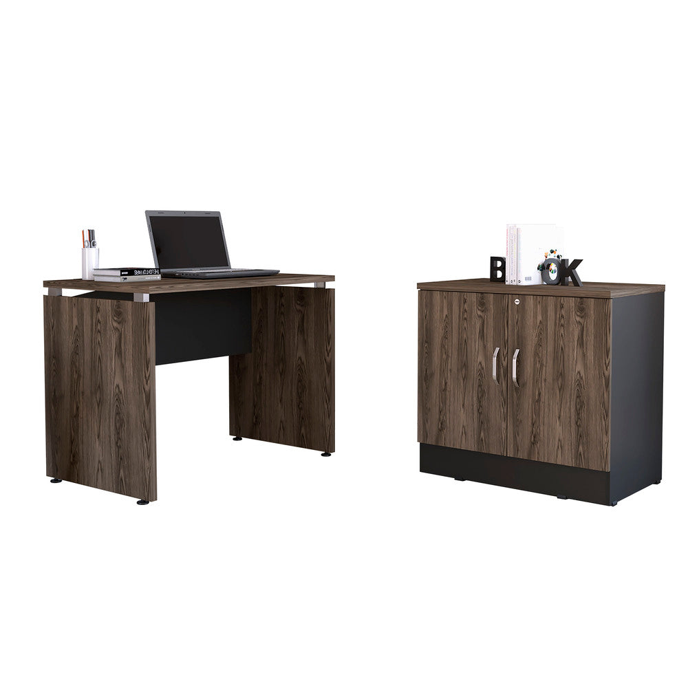 Mesa Escritorio M-100 + Cajonera Home Office Color Negro Soft y Coñac Para Oficina